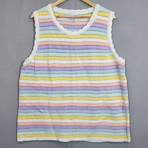 Design History Women's Scallop Edge Sweater Tank Pastel Combo Knit Crochet Sz 3X